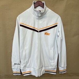 Vintage Y2K PONY Track Jacket Adult Medium White Brown Gold Stripes Full Zip